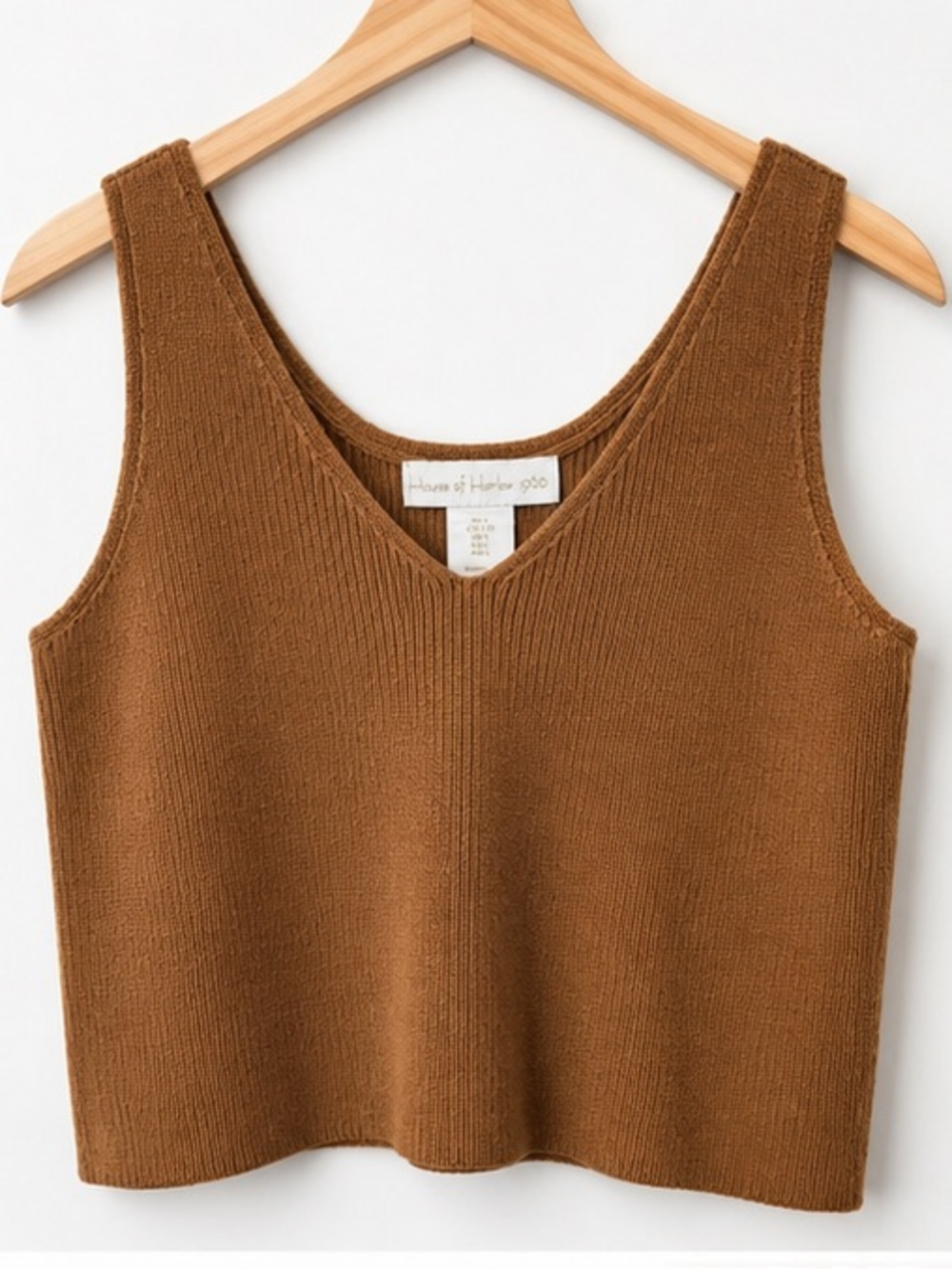 House of Harlow 1960 Cropped V-Neck Knit Tank in Warm Brown